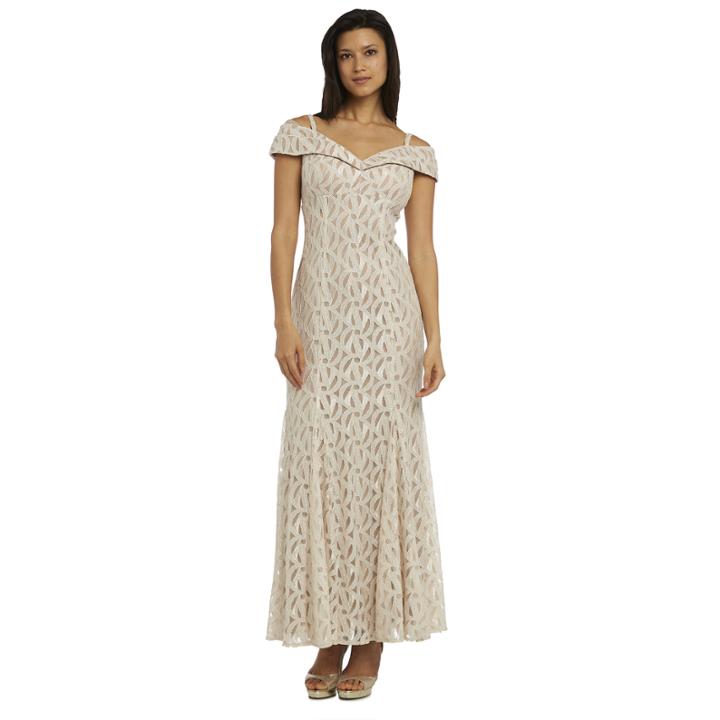 R & M Richards Gore Mermaid Short Sleeve Evening Gown-petites