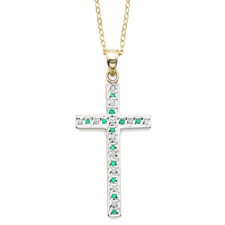 Genuine Emerald And Diamond-accent Gold Over Sterling Cross Pendant