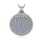 Genuine Blue Chalcedony & White Sapphire Sterling Silver Pendant Necklace