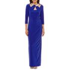 Blu Sage 3/4 Sleeve Bling-neck Evening Gown-petites