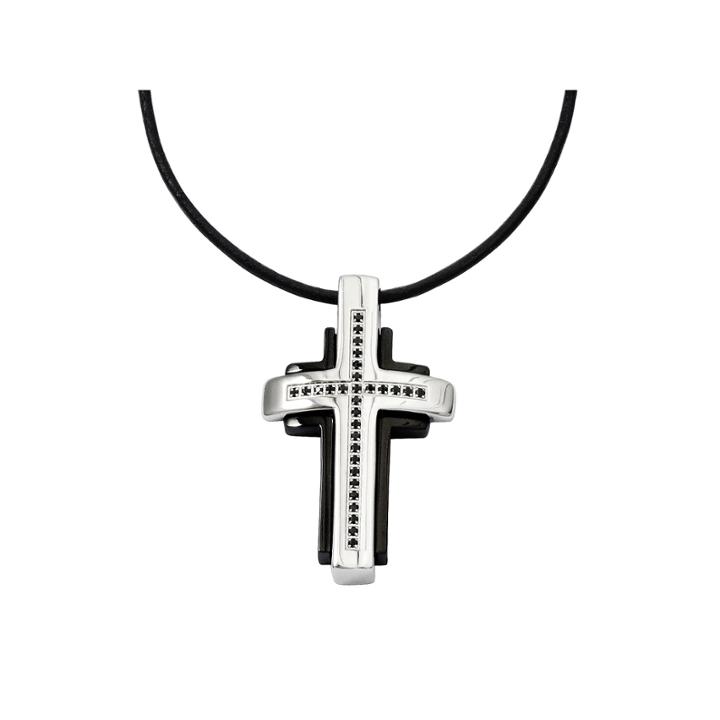 Mens 1/5 Ct. T.w. Color-enhanced Black Diamond Stainless Steel Cross Pendant