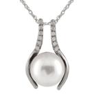 Splendid Pearls Womens Diamond Accent White Cultured South Sea Pearls Pendant Necklace