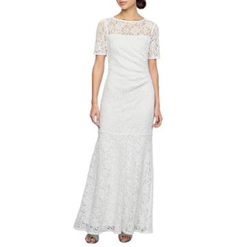 Decoded Short Sleeve Lace Evening Gown