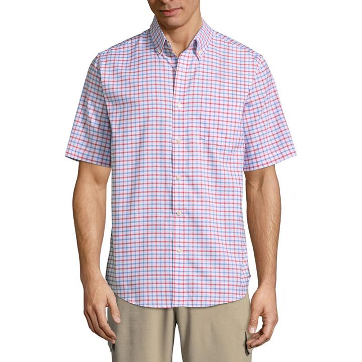 St. John's Bay Short Sleeve Checked Button-front Shirt-slim