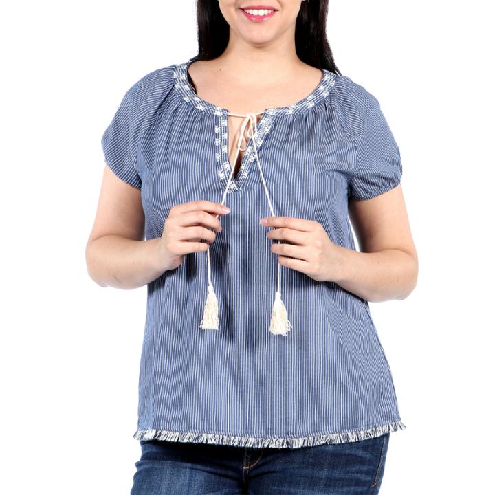 24/7 Comfort Apparel Meadow Angel Peasant Top Plus