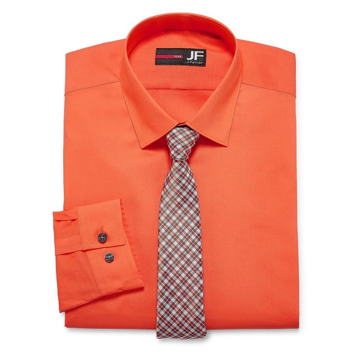 Jf Jferrar Easy-care Long Sleeve Dress Shirt And Tie Set