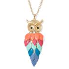 Decree Pink And Blue Oval Link Gold-tone Owl Necklace