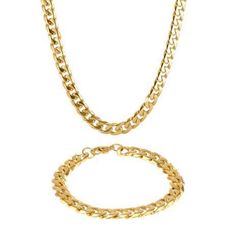 Mens Stainless Steel & Gold-tone Ip 10mm Curb Chain & Bracelet Boxed Set