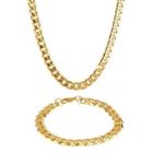 Mens Stainless Steel & Gold-tone Ip 10mm Curb Chain & Bracelet Boxed Set