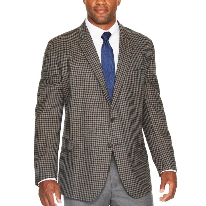 Stafford Merino Wool Sportcoat Gray Brown Check - Big And Tall