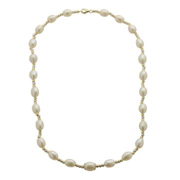 Cultured Freshwater Rice Pearl & 2-tone Brilliance Bead Necklace