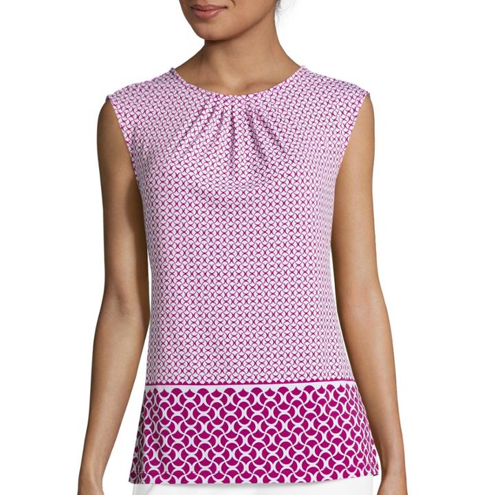 Liz Claiborne Sleeveless Pleated Neck Print Knit Top