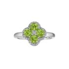 Genuine Peridot And White Topaz Flower Sterling Silver Ring