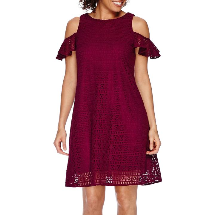 Danny & Nicole Short-sleeve Cold Shoulder Lace Fit-and-flare Dress