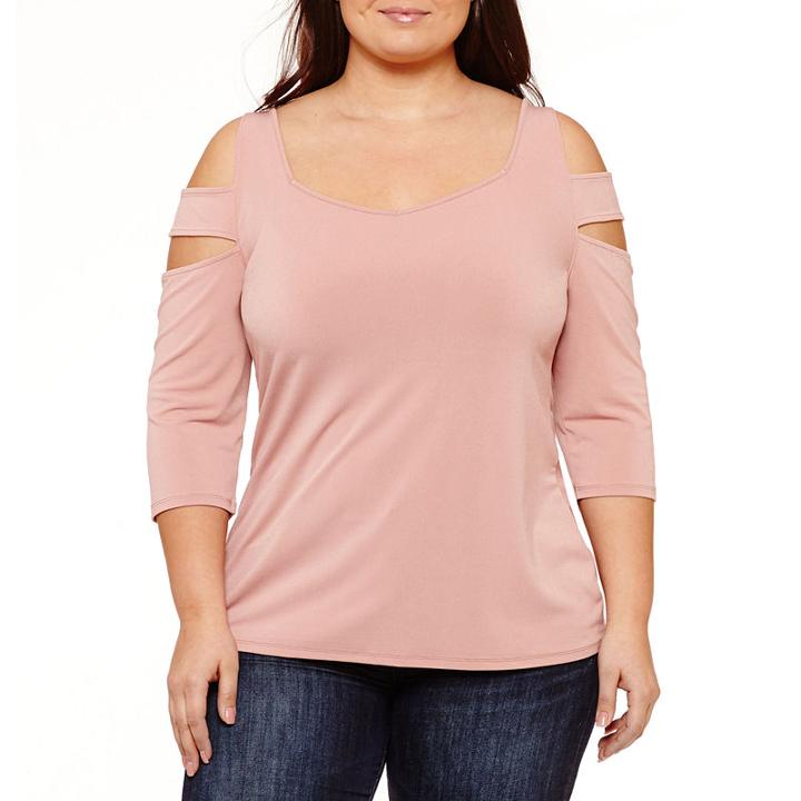 Bold Elements Cage Sleeve Cut Out Neck Woven Blouse-plus