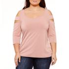Bold Elements Cage Sleeve Cut Out Neck Woven Blouse-plus