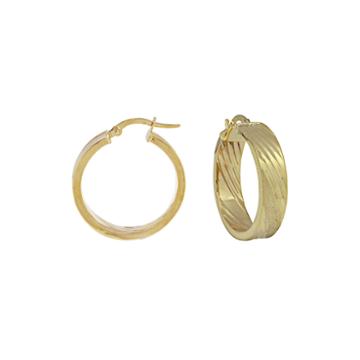 14k Yellow Gold Diamond Cut Slashes Hoop Earrings