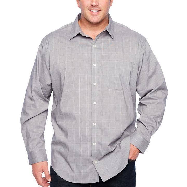 Van Heusen Traveler Performance Non-iron Woven Long Sleeve Checked Button-front Shirt-big And Tall