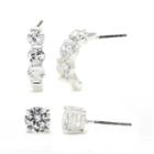 Sparkle Allure&trade; Cubic Zirconia Silver-plated Brass Stud And Hoop Earring Set