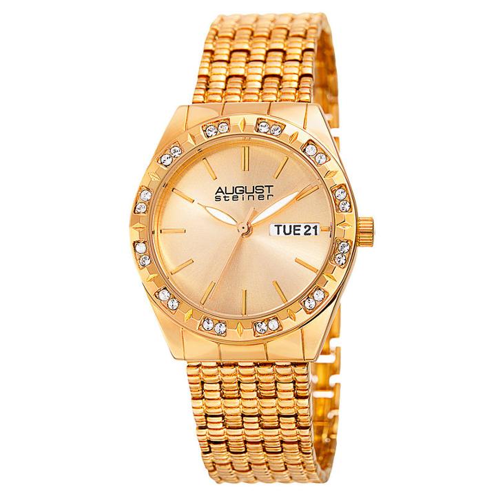 August Steiner Womens Gold Tone Strap Watch-as-8177yg