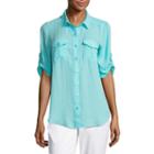 Liz Claiborne 3/4 Sleeve Roll Tab Sleeve Camp Shirt