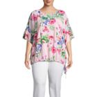 Liz Claiborne Flutter Sleeve Tie Hem Floral Top- Plus