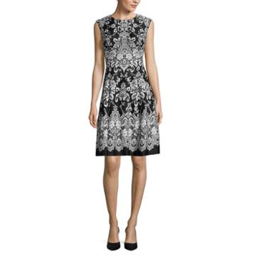 Studio 1 Sleeveless Scroll Print Scuba Fit-and-flare Dress