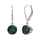 Genuine London Blue Topaz 10k White Gold Leverback Dangle Earrings