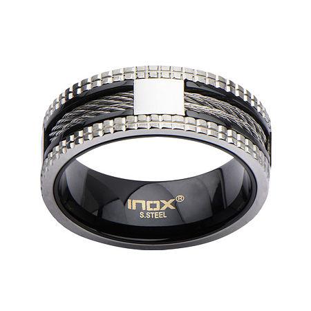 Mens Black And Stainless Steel Cable Ring