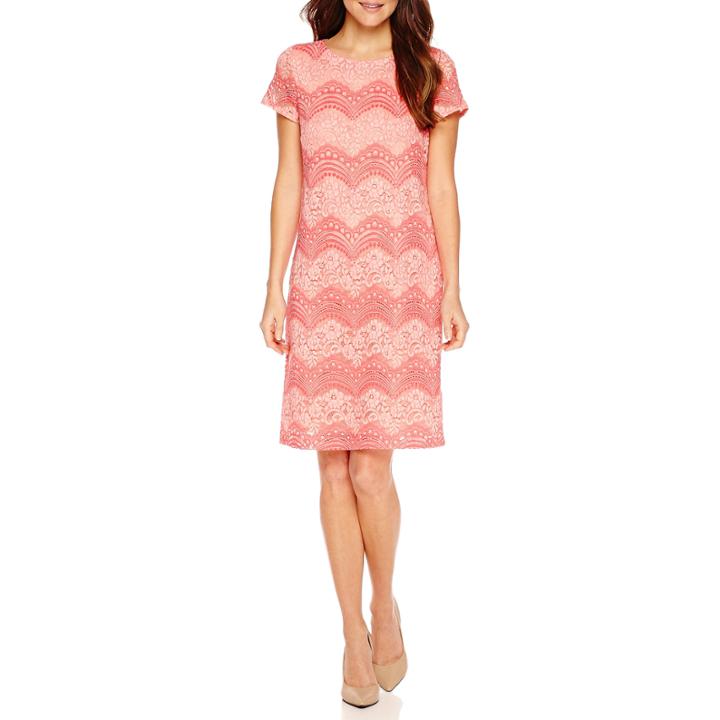 Perceptions Short Sleeve Lace Sheath Dress-petites