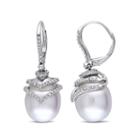 1/2 Ct. T.w. Diamond And Cultured Freshwater Pearl 14k White Gold Earrings