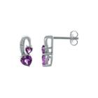 Genuine Amethyst And Diamond-accent Sterling Silver Double-heart Earrings