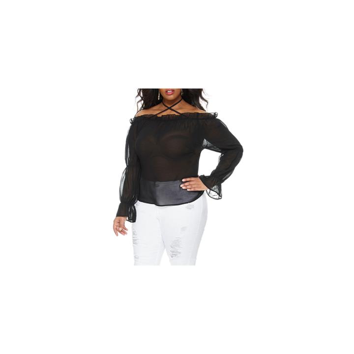 Fashion To Figure Starlight Off Shoulder Halter Chiffon Blouse-plus
