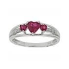 Lab-created Ruby & Diamond-accent Heart-shaped 3-stone Sterling Silver Ring