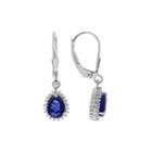 Color-enhanced Blue Sapphire & Genuine White Topaz Dangle Earrings