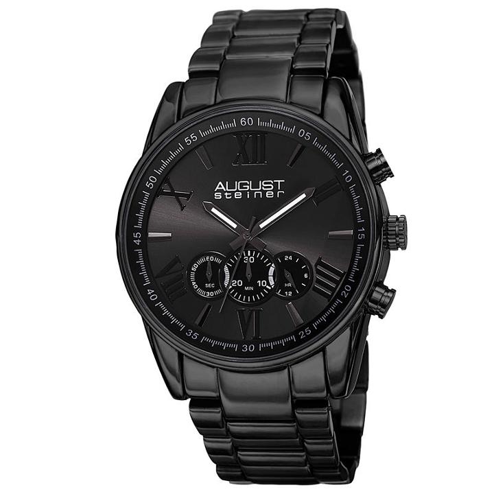 August Steiner Mens Black Strap Watch-as-8163bk
