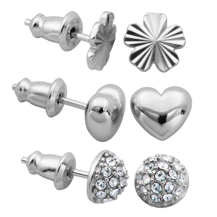 3 Pair White Crystal Sterling Silver Earring Sets