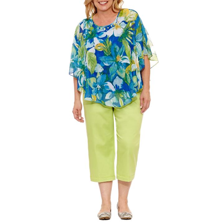 Alfred Dunner Corsica Short Sleeve V Neck Woven Blouse-plus