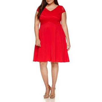 Signature By Sangria Short Sleeve Fit & Flare Dress - Plus