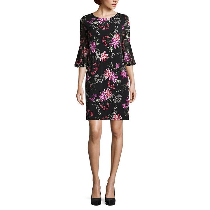 Studio 1 3/4 Sleeve Floral Shift Dress-petite