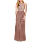 R & M Richards Sleeveless Lace Formal Halter Gown
