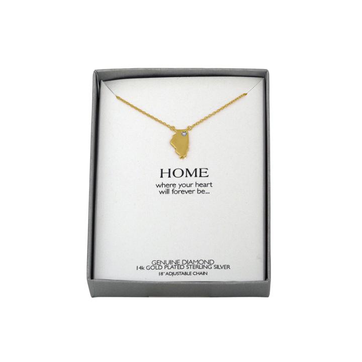 Diamond Accent 14k Yellow Gold Over Silver Illinois Pendant Necklace