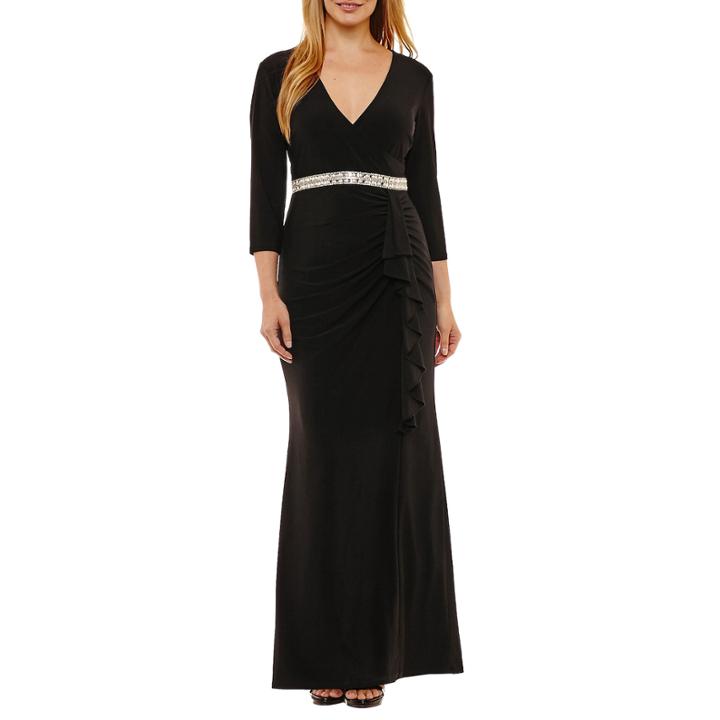Blu Sage 3/4 Sleeve Evening Gown - Petites