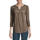 St. John's Bay 3/4 Sleeve Split Crew Neck Blouse - Tall