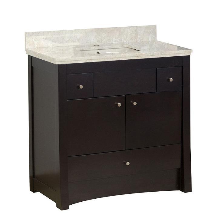 36-in. W Floor Mount Distressed Antique Walnut Vanity Set For 1 Hole Drilling Beige Top Biscuit Um Sink