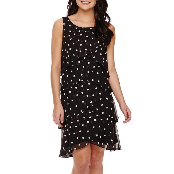 Sl Fashions Sleeveless Dot Print Tiered Shift Dress