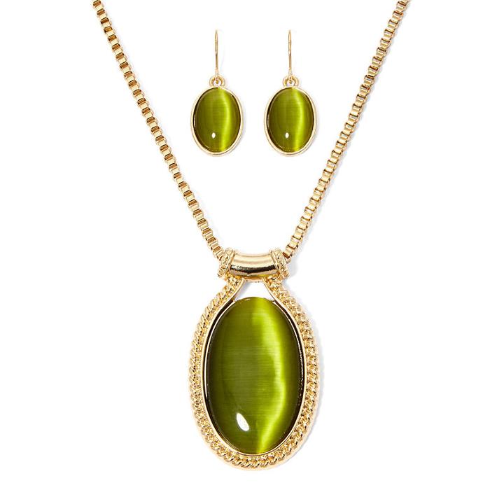 Mixit&trade; Simulated Olive Cat's Eye Oval Earring And Pendant Necklace Set