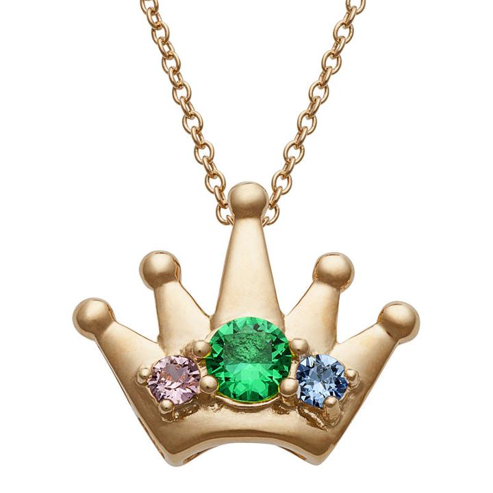 Personalized Womens Simulated Multi Color Cubic Zirconia 14k Gold Over Silver Crown Pendant Necklace