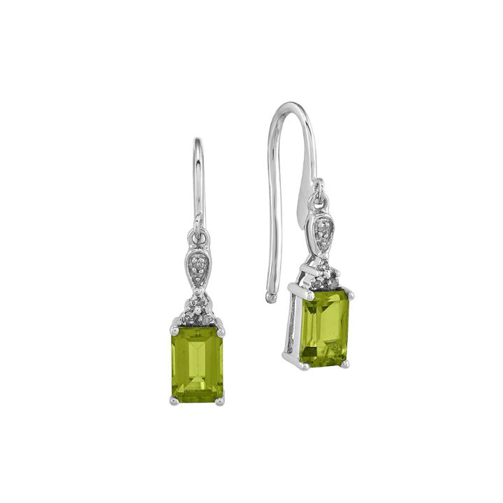 Genuine Peridot And Diamond-accent 14k White Gold Square Drop Earrings