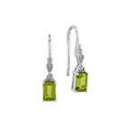 Genuine Peridot And Diamond-accent 14k White Gold Square Drop Earrings